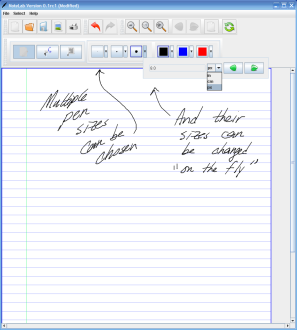 Displays various pen sizes